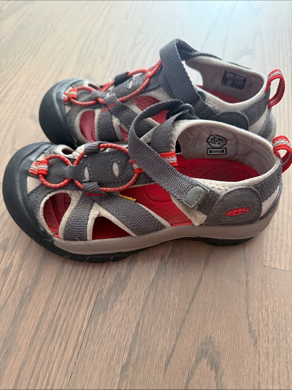 Keen Kids Gray and Red Closed Toe Outdoor Sandals - Secure Fit